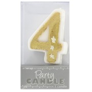 Party Candle #4 Gold Stars Pk1 