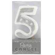 Party Candle #5 Silver Stars Pk1 