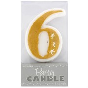 Party Candle #6 Gold Stars Pk1 