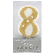 Party Candle #8 Gold Stars Pk1 