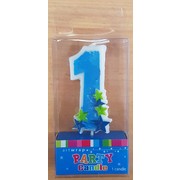 Party Candle 1 Blue Stars Pk1 
