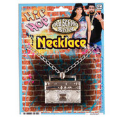 80's Party Jewellery - Hip Hop Boom Box Necklace Silver Pk1 
