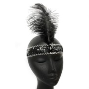Black Sequin Headband With Black Feather Pk1 