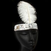 Silver Sequin Headband With White Feather Pk1 