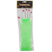 80's Party Gloves - Long Fingerless Green Fishnet Pk2 