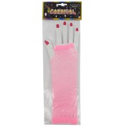 80's Party Gloves - Long Fingerless Pink Fishnet Pk2 