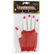 80's Party Gloves - Short Fingerless Red Fishnet Pk2 