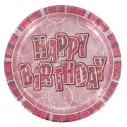 Happy Birthday Party Plates - Pink Glitz Pk6