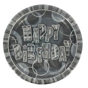 Happy Birthday Party Plates - Black Glitz Pk6