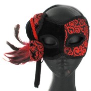 Black & Red Japanese Masquerade Mask with Feathers Pk 1 