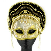 Gold & Black Oriental Masquerade Mask With Pearls Pk 1 