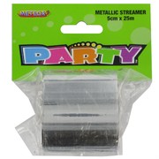 Streamer Metallic Silver 25M Pk1 