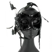 Black Feather Masquerade Mask With Beads Pk 1 