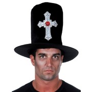Stovepipe Black Velvet Hat with Cross Pk 1 