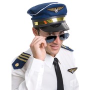 Adult Pilot Costume Set - Hat, Epaulettes, Badge, Glasses Pk1