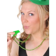 St Patricks Day Party Necklace - Green Beads with Whistle Pk1 