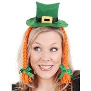 Mini Irish Hat On Headband with Orange Plaits - St Patricks Day Pk 1 