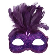 Purple Glitter Masquerade Mask with Feathers - Daniella Pk 1 