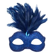 Blue Glitter Masquerade Mask with Feathers - Daniella Pk 1