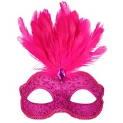 Hot Pink Glitter Masquerade Mask with Feathers - Daniella Pk 1 