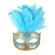 Aqua & Gold Masquerade Mask With Feathers - Isabella Pk 1