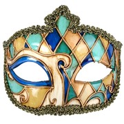 Gold, Blue & Green Venetian Masquerade Mask Pk 1