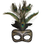 Gold & Black Masquerade mask with Peacock Feathers - Anastasia Pk 1