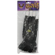 80's Party Gloves - Short Fingerless Black Lace (Flower) Pk2 