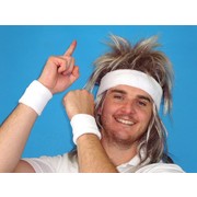 80s Tennis Sweatband & Wristbands (White) Set Pk 1