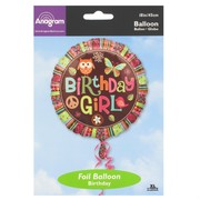 18in (45cm) Birthday Girl Owl Foil Balloon Pk1 