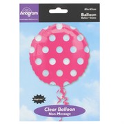18in Pink Foil Balloon - Clear Polka Dots Pk1 