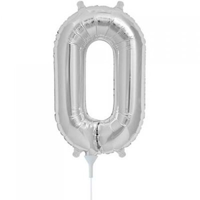 Small Silver Number 0 16in. Foil Balloon Pk 1 (Air Inflation Only / Stick & Cup Not Included)