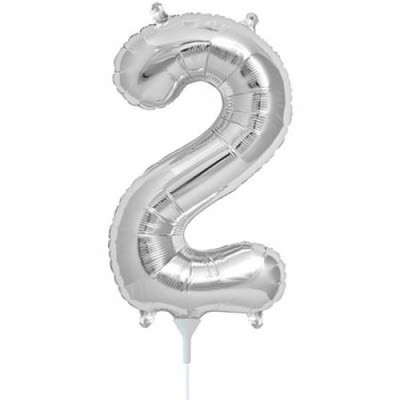 Small Silver Number 2 16in. Foil Balloon Pk 1 (Air Inflation Only / Stick & Cup Not Included)