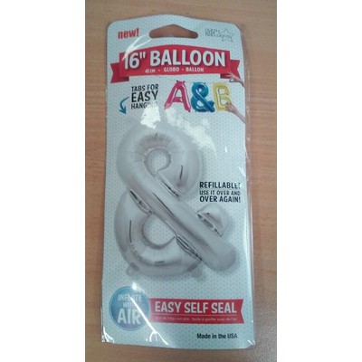 Small Silver Letter & / Ampersand 16in. Foil Balloon Pk 1 (Air Inflation Only / Stick & Cup Not Included)