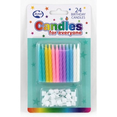 Candles Pastel with Holders Pk24 (Assorted Colours)