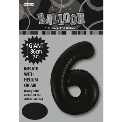 Black Number 6 Supershape Foil Balloon (34in/86cm) Pk 1