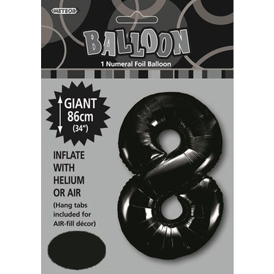 Black Number 8 Supershape Foil Balloon (34in/86cm) Pk 1