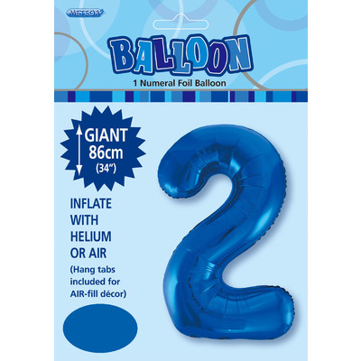 Royal Blue Number 2 Supershape Foil Balloon (34in/86cm) Pk 1