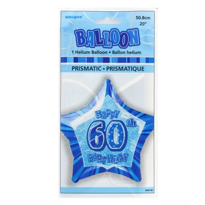 20in (50.8cm) Glitz Blue and Silver Star 60 Foil Balloon Pk1