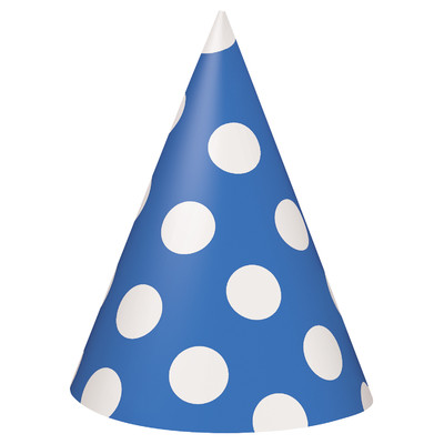 Royal Blue & White Polka Dot Party Hats Pk 8 