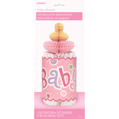 Pink Baby Bottle Baby Shower Honeycomb Centrepiece Pk 1