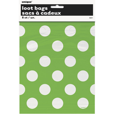 Lime Green & White Polka Dot Loot Bags Pk 8