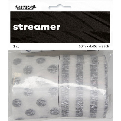 Metallic Silver Stripes & Dots Crepe Paper Streamers Pk 2