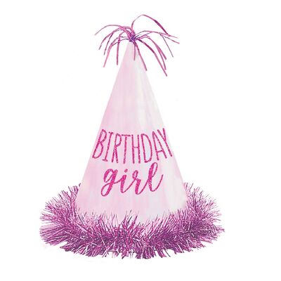 Pink Glitter Birthday Girl Party Hat (Pk 1) 