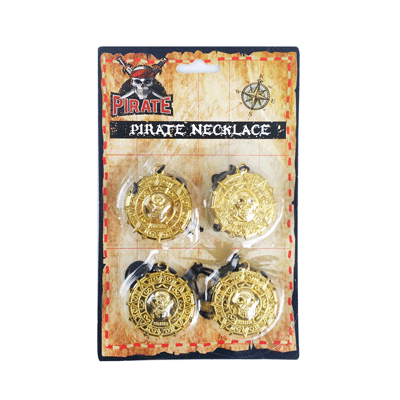 Party Favours - Gold Pirate Medallions on Necklaces Pk 4
