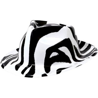 Black & White Zebra Print Plastic Fedora Hat Pk 1 