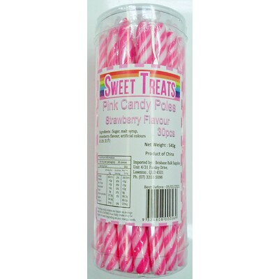 Pink Strawberry Flavour Candy Poles (540g - 18g Each) Pk 30