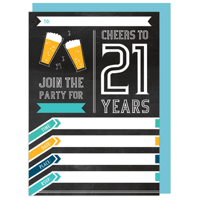 21st Birthday Cheers Invitations & Envelopes Pk 16