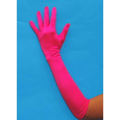 Neon Pink Long Satin Gloves Pk 2