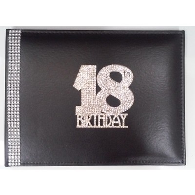 18th Birthday Black Leather Guest Book with Diamantes Pk 1